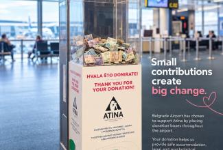 NGO Atina, Nikola Tesla airport, Belgrade airport, gate C2, donation box